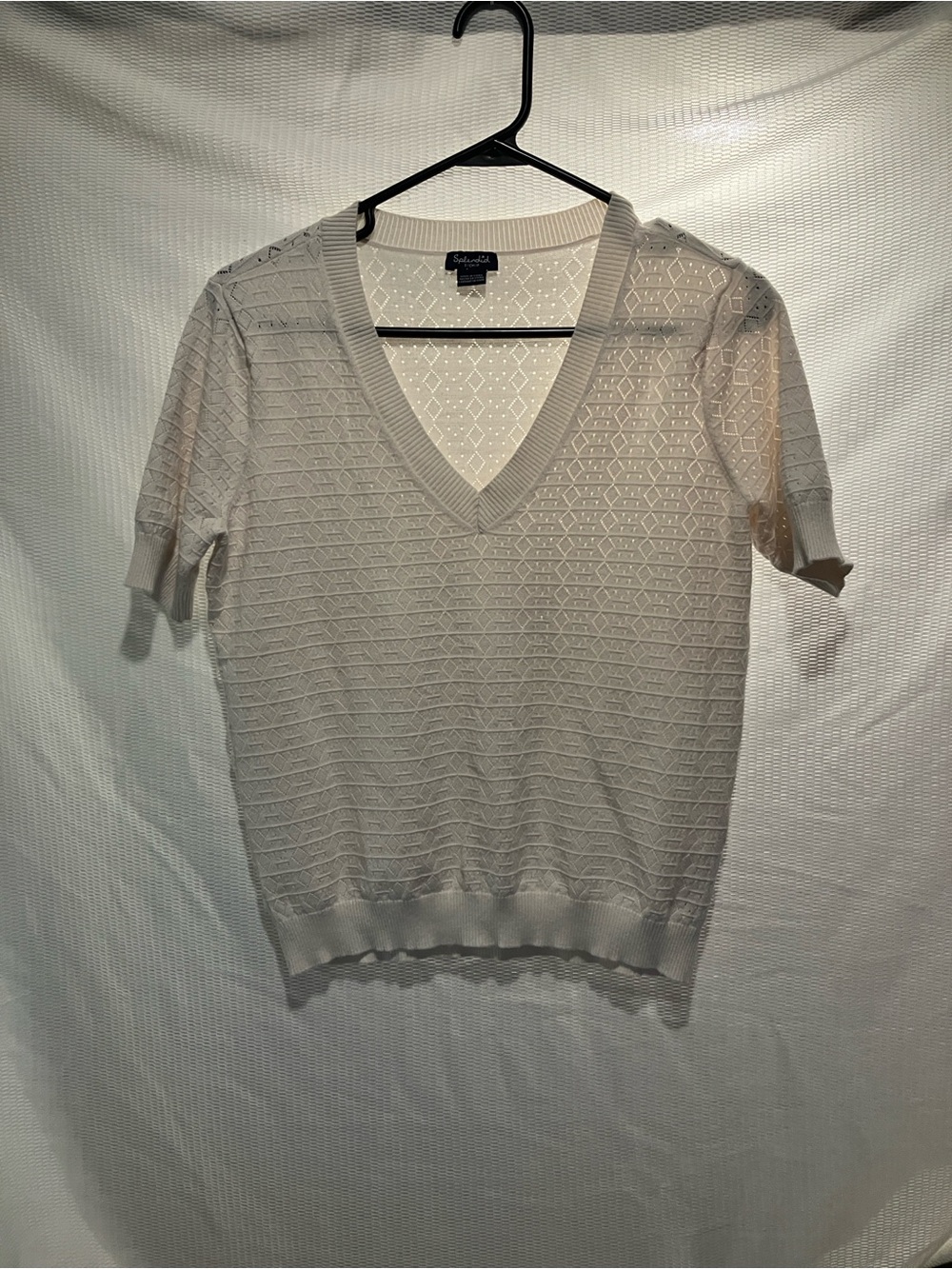 Splendid Cream Diamond-Pointelle V-Neck Knit Top - Picture 9 of 9